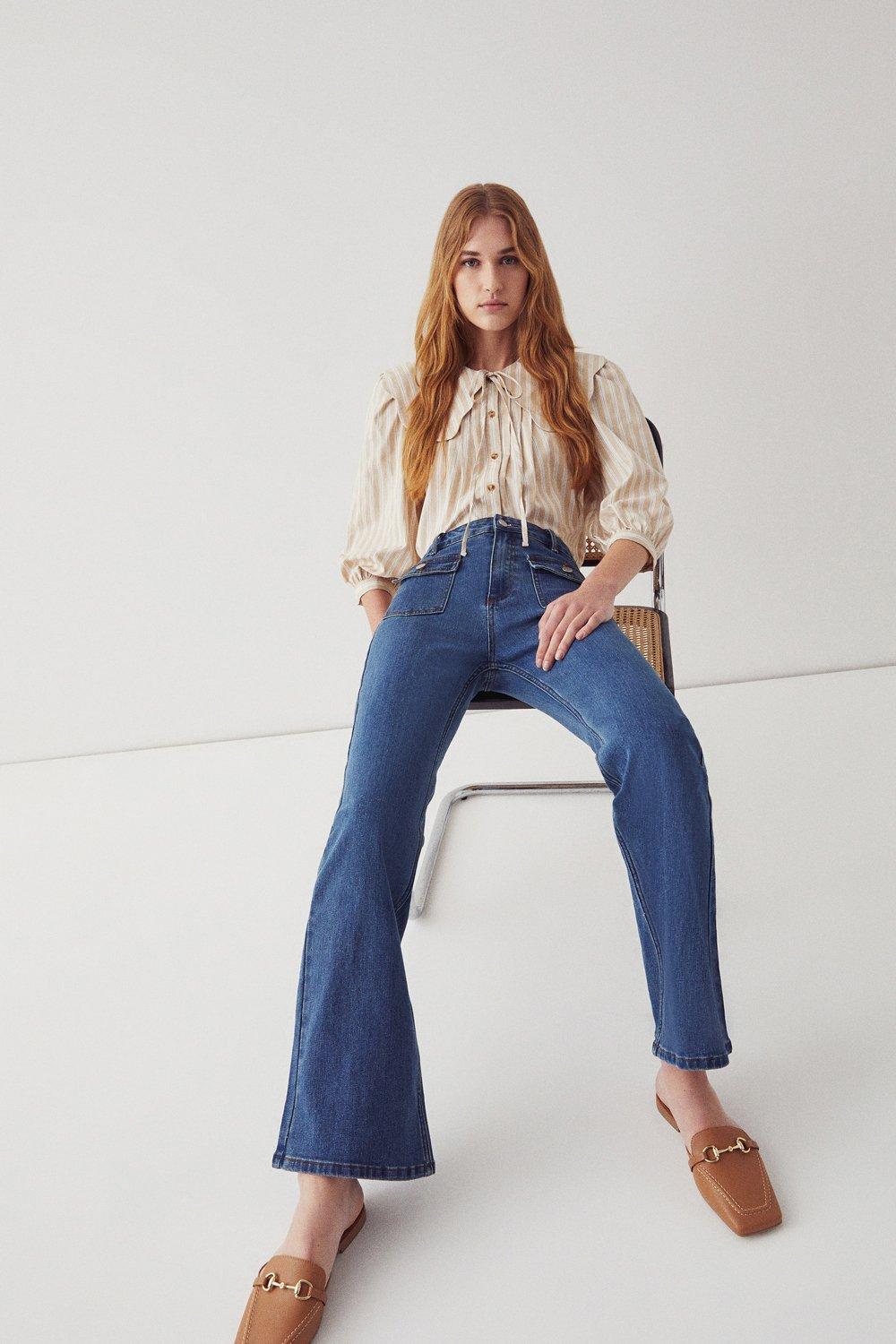 70's Button Patch Pocket Flare Jean | Warehouse